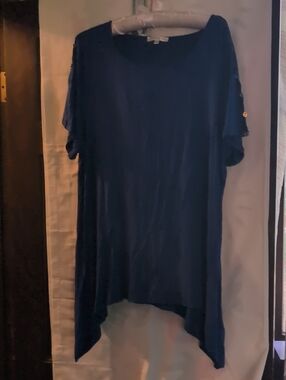 Spense Navy Short-Sleeve Asymmetrical Hem Tunic